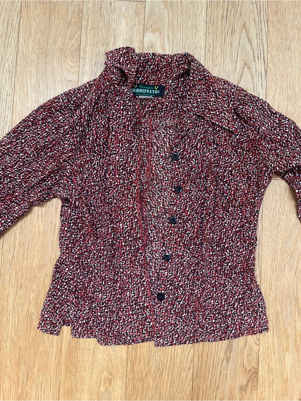 Vintage Manifesto Red Floral Button Up Blouse Top